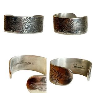 Vintage Salisbury Pewter December Flower Of The Month Engraved Cuff Bracelet